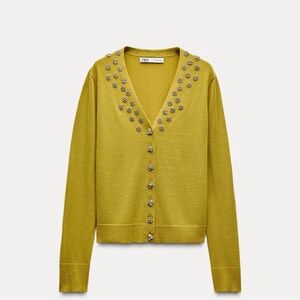 ZARA Yellow Embellished Cardigan